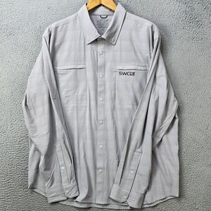 SWC Oysterman Mens XL Shirt Fishing Gray Plaid Stretch Pockets Snap Button EUC